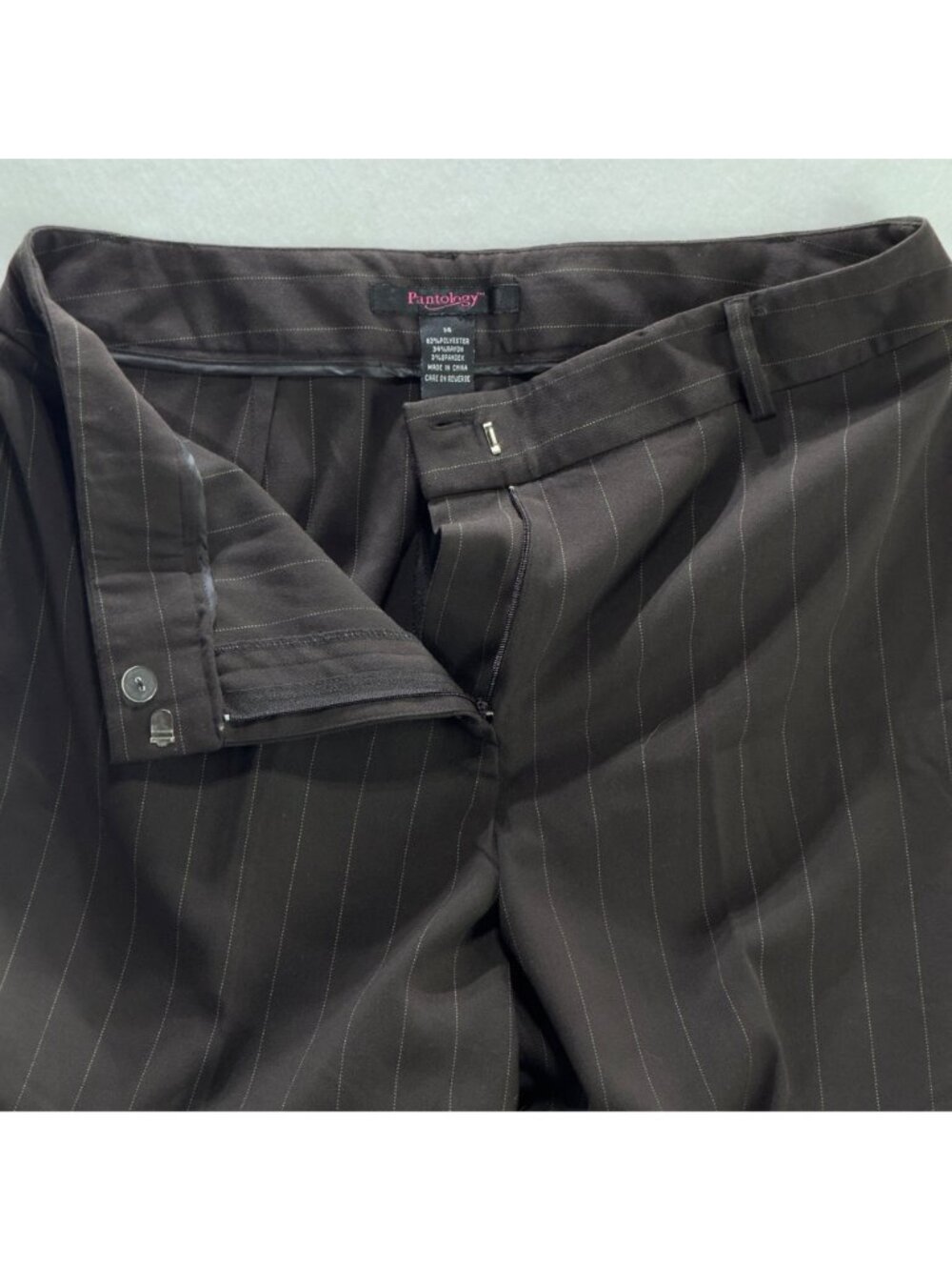 Pantology Womens Pinstripe Trousers Brown Size 14 Polyester/Rayon/Spandex - Picture 8 of 13